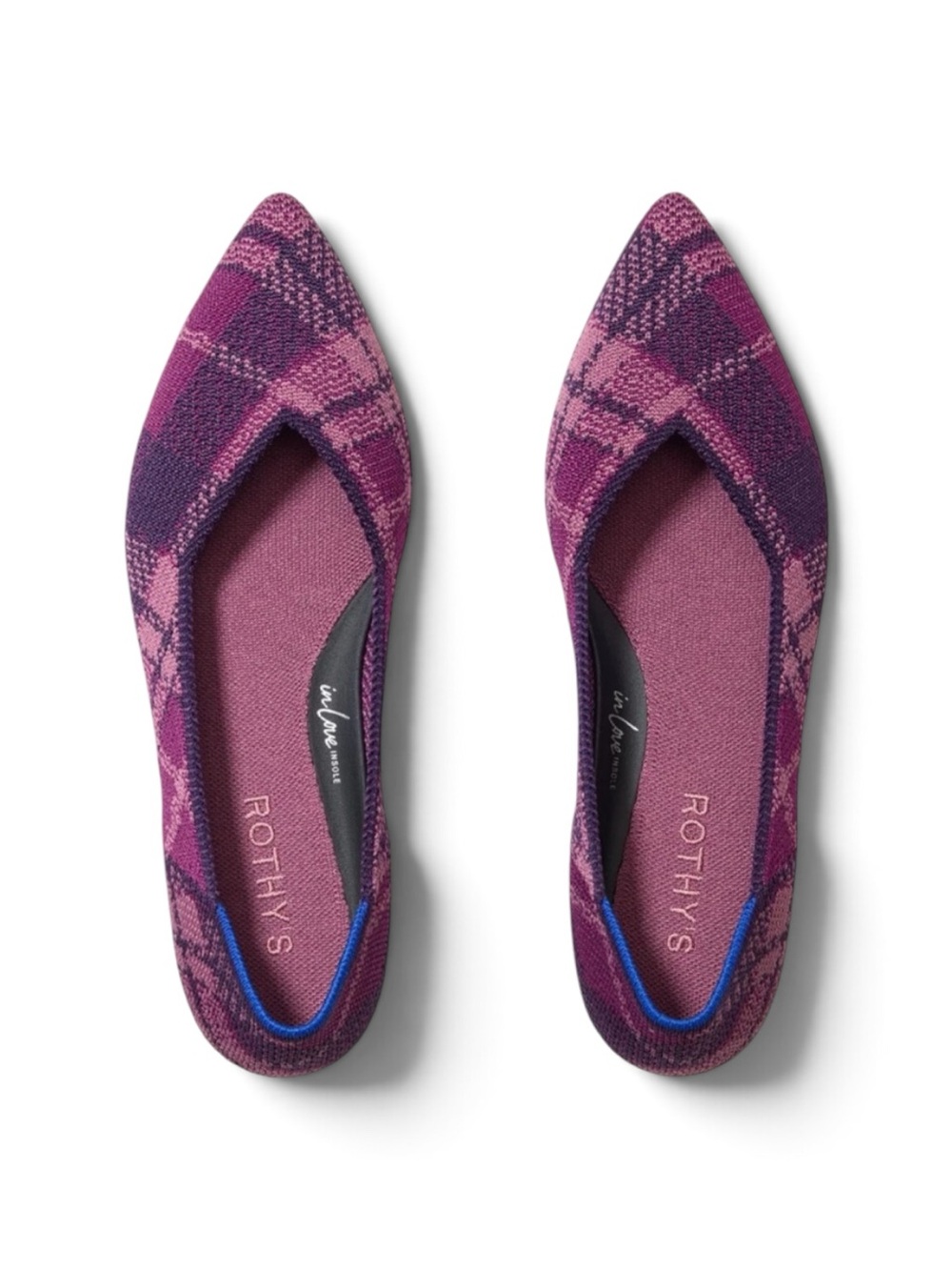 Rothy's The Point II Flats Purple Plaid Pointed Toe Knit Ballet Flat - Size 8